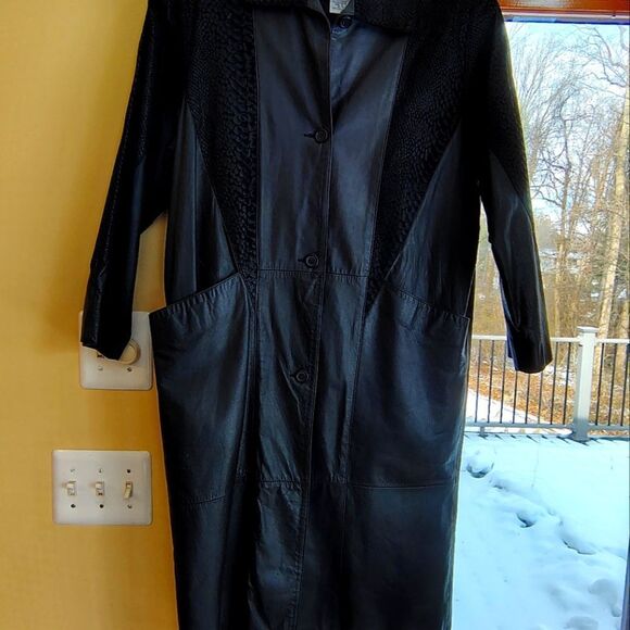 Charles Klein Vintage Long Leather Jacket  Duster Trench Generous Size Small - Picture 8 of 8